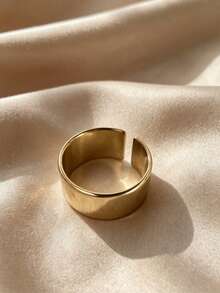 1pc Minimalist Punk Style Polished Open Ring, Adjustable Wide Band Gold Ring, Unisex Stackable Daily Wear Jewelry - Bar - View 2
