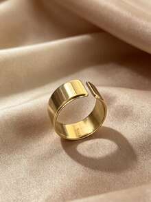 1pc Minimalist Punk Style Polished Open Ring, Adjustable Wide Band Gold Ring, Unisex Stackable Daily Wear Jewelry - Bar - View 5