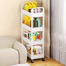 1pc Multi-Functional Rolling Cart, Suitable For Bathroom, Bedroom And Office Storage, Can Store Toiletries, Toys And Various Items, Smooth Casters, Space-Saving, Keep Home Organized And Tidy, Mobile Storage Cart - White - View 6