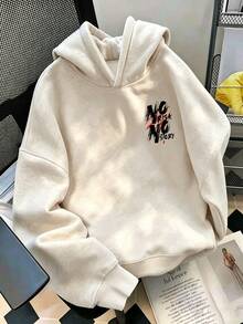 Teen Boy Fun Graphic Print Pullover Sweatshirt, Warm & Comfortable Thermal Lined Pullover Sweatshirt For Autumn/Winter - Apricot - View 5