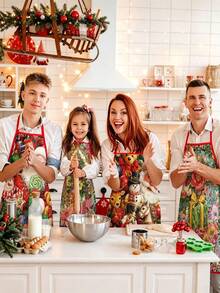 2/4pcs Christmas Apron With Christmas Tree And Santa Claus Pattern. Suitable For Kitchen Cooking, Festivals And Parties. It's Also A Great New Year Gift To Give To Friends. - Multicolor - View 2
