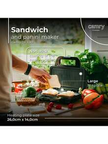 CAMRY Sandwich Maker, Sandwich Toaster, Panini Press - Non-Stick Plates, Compact Design, Cool-Touch Handle - EU E Type Plug(220-240V) - View 3