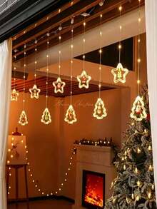 1 Pack New 10LED[LED Christmas Decorative Lights - DIY Christmas LED Curtain Light Set]USB Powered Holiday Decoration String Lights, Holiday Decorations, Featuring Christmas Tree, Snowman, Reindeer, Santa Claus, Gift Box Shapes - Suitable For Home, Bedroom, Party And Christmas Decoration Indoor Holiday String Lights, Colorful Window Display Lights! - Warm white light - View 7