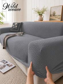 1pc Jacquard Sofa Cover, Modern Style Jacquard Seat Cushion Cover, Suitable For Daily Living Room Scenes, All-Season Universal Sofa Cover - Dark Grey - View 5