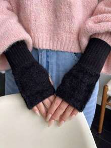 1/2 Pairs Autumn/Winter Half-Finger Knitted Gloves, Suitable For Students, Office And Writing, Warm And Cold-Resistant, Women's Touchscreen Gloves - Multicolor - View 10