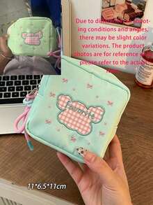 1pc/4pcs Pastoral Style Nylon Square Storage Bag, Plaid Embroidered Letter Pattern, Drawstring Wrist Strap, Zipper Closure, Portable Makeup Bag, Sanitary Napkin Storage Bag, Suitable For Daily Outings, Outdoor Travel, Spring And Autumn Daily Use,Travel Essential - Multicolor - View 11