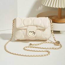 Tas Mini Persegi Wanita Berbahan Quilted, Dekorasi Rantai Bola Emas, Tas Selempang Bahu dengan Penutup Kunci Bergaya Vintage - Beraneka warna - View 7