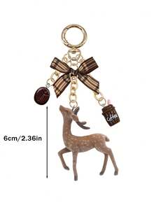 Y2k Retro Checkered Bow, Plush Deer, Coffee Bean Pendant, Keychain, Bag Hanging, As Decoration For Headphone Bag, Handbag, Suitable For Keys, Wallet, Handbag, Gift For Women, Lovers, Family, Friends, Unique Birthday, Holiday, Party Gift, Christmas - Multicolor - View 11