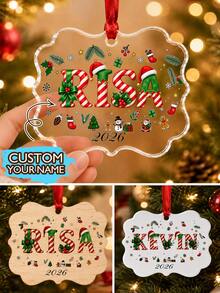 Custom Name Christmas Ornament 2026, Personalized Christmas Tree Hanging Decor, Festive Candy Cane Letter Style, Customized Holiday Ornament, Customizable Name And Year Keepsake, Christmas Home Decoration, Holiday Gift, Christmas Decoration - Style a - View 1