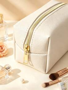 1Pc Minimalist Sleek Waterproof Makeup Bag - Cute Fashion Travel Toiletry Cosmetic Storage Pouch, Multi-Functional Portable Beauty Storage Organizer, For Daily Use, Travel, Back To School & Bathroom, Ideal Birthday Gift For, Back To School Gift - Grey - View 4