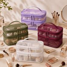Tas Penyimpanan Perlengkapan Mandi Transparan Dua Lapis Kapasitas Besar, Tas Organizer Kosmetik Genggam Portabel dengan Kompartemen, Tas Penyimpanan Perlengkapan Mandi untuk Perjalanan & Perjalanan Bisnis - View 1