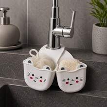 1pc Dual-Sided Faucet Drain Basket, Hollow Design For Quick Drainage, No-Drill Secure Fit, Sink Edge Storage For Sponge And Bath Ball, Kitchen Bathroom Washbasin Accessory, Anti-Slip Stain-Resistant Easy To Clean, Compact Lightweight Easy To Hang, Cute Decor For Daily Use - Multicolor - View 1