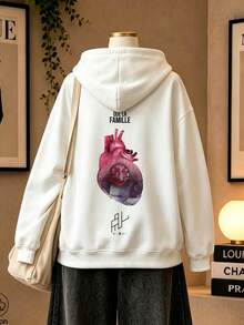 Women's Crew Neck Sweatshirt, Travel Hoodie With Pocket, Cotton T-Shirt, Basic Autumn-Winter Sweatshirt For Women - White - View 2