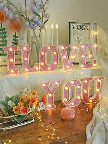 1pc Pink Sequin Glowing Letter/Number Desktop Decorative Night Light, Romantic Proposal Birthday Party Atmosphere Light, Guide Light - Q2-pink Letter Light - View 8