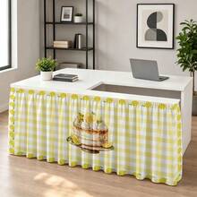 1pc Yellow Plaid With Lemon Pattern Ruffle Table Skirt, Suitable For Garden Tea Party, Camping Party, Birthday Party, Wedding Dessert Table, Bridal Shower Buffet Table, Housewarming Party, Event Display Tablecloth Decoration - A - View 4