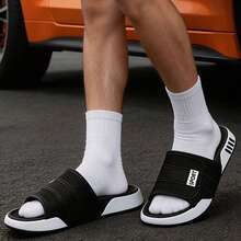 Men's Thick Sole Soft Cushion Slippers, Summer Outdoor Sports & Indoor House Slides - Black - View 4