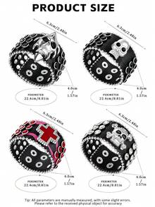 Punk Gothic Wide Leather Bracelet, Skull Cross Rhinestone Rivet Wrist Cuff, Adjustable Rock Bangle For Party Daily Costume Accessory For Man And Women - Black - View 7