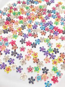 30pcs Random Gradient Holographic Gold Foil 5-Petal Flower Nail Art Charms, Resin 3D Glitter Clear Flower Rhinestones, Small Decorative Accessories For Nails, Phone, Hair Clips, Earrings - Multicolor - View 2