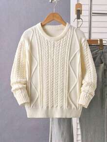 Boys' College Style Solid Color Cable Knit Long Sleeve Pullover Sweater, Suitable For School Daily Wear In Spring, Autumn And Winter - Camel - View 2