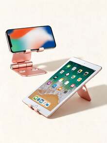 Soporte plegable multifuncional de metal para teléfono perezoso, soporte de escritorio para tableta y transmisión en vivo de teléfono móvil - Oro rosa - Ver 7