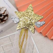 1pc Luxury Glitter Star Decor Stick With Silver Mini Wings & Star Printed Ribbons,Halloween - Multicolor - View 6