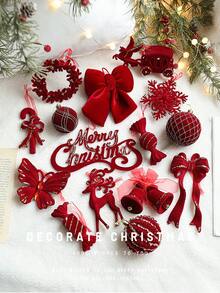 Luxury And Exquisite Red Flocked Christmas Ornament, Christmas Tree Decoration, Snowflake, Reindeer, Bow, Bell Pendant, Christmas Ornament, Christmas Gift. - Multicolor - View 3