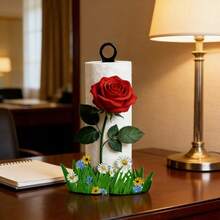 Kitchen Paper Towel Holder, Valentine's Day Red Rose Grass Paper Towel Rack, Desktop Countertop Roll Paper Holder Storage, Without Paper Towels, Dish Cloth Storage Rack, Valentine's Day Interesting Design, Kitchen, Bathroom, Living Room, Dining Room - Multicolor - View 2