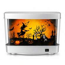 Halloween LED Simulation Aquarium Night Light, Fish Tank Shaped Desktop Lamp With Witch Pumpkin Pattern, Decorative Tabletop Light For Home Bedroom Halloween Party Decoration - Halloween Aquarium Light - View 8