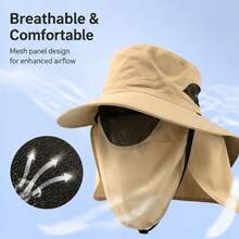 Men's Summer Wide Brim Bucket Hat, UV Protection Face Sun Hat, Outdoor Fishing Travel Sun Protection Hat - B Khaki - View 4