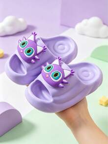 Children's Cute 3D Big Eye Cat Slippers EVA Soft Thick Sole Anti-Slip Open Toe Slides Girls Home Bathroom Indoor Slippers - Purple - View 2