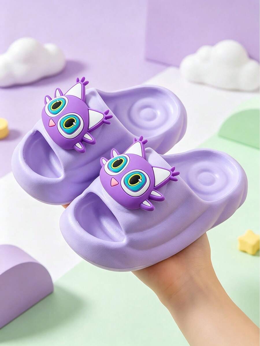 Children's Cute 3D Big Eye Cat Slippers EVA Soft Thick Sole Anti-Slip Open Toe Slides Girls Home Bathroom Indoor Slippers
