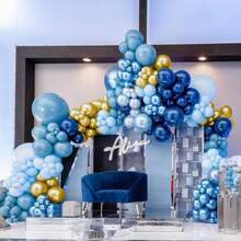 113pcs Navy Blue & Gold Balloon Garland Arch Set, Suitable For Birthday, Baby Shower, Wedding And Various Party Decorations (Includes Navy Blue, Metallic Gold And Foil Sequin Balloons) - View 3