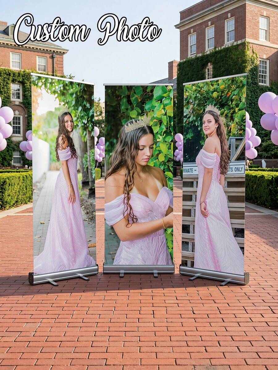 1pc Customized Banner, Personalized Photo Polyester Banner, Outdoor Activity And Porch Decor Backdrop, Suitable For Weddings, Birthdays And General Events, Perfect For Christmas, Thanksgiving And Various Celebrations, Custom Background Printing, Suitable For Indoor, Garden, Fence And Any Occasion Party Decoration - Multicolor - View 1