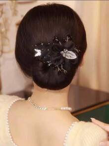 1-Piece Women's Rhinestone Pearl Fishtail Hair Bun Maker Elegant High Ponytail Bun Decoration Hair Styling Tool Fashion Decorative Hair Accessory - Multicolor - View 3