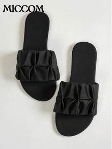 MICCOM Women's Flat Slide Sandals, 2025 New Bowknot Soft Bottom Lightweight Breathable Flat Beach Slippers, Casual Summer Sandals - Black - View 1