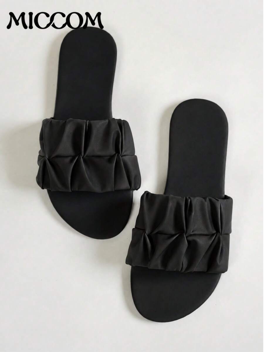 MICCOM Women's Flat Slide Sandals, 2025 New Bowknot Soft Bottom Lightweight Breathable Flat Beach Slippers, Casual Summer Sandals - Black - View 1