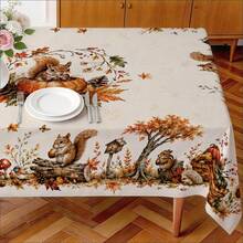 1pc Autumn Forest Animal Tablecloth, Squirrel Hedgehog Maple Leaf Pumpkin Thanksgiving Harvest Print Pattern, Single-Sided Print, Suitable For Tabletop, Washable And Reusable, Suitable For Indoor, Outdoor, Yard, Wedding, Banquet, Party, Outdoor Dining, Craft Exhibition, Banquet Event Decoration - Multicolor - View 8
