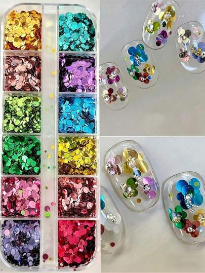 Laser Nail Art Glitter 3D Round Shiny Nail Decoration Flakes Nail Design Glitter Set Nail Supplies DIY Glossy Acrylic Nail Art
