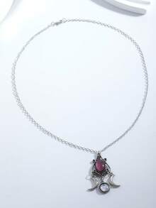 1pc Unique Creative Bohemian Style Moon Goddess Necklace With Amethyst Pendant, Great Gift For Women - Purple - View 2
