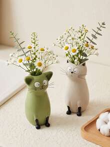 1pc Cute Cat Resin Mini Vase Set, Adorable Cat Dried Flower Holder, Home Desktop Bookshelf Decor, Perfect Gift For Cat Lovers And Animal Decor Collectors - Funny Style - View 11