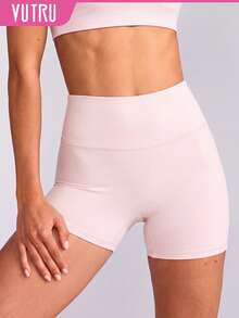 VUTRU 1pc High Waist Tight Sports Shorts With Invisible Back Pocket, 3/4 Length, For Running And Fitness - Baby Pink - View 1