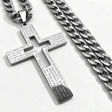 Vintage Gold Scripture Cross Necklace, Hip Hop Street Style Unisex Stainless Steel Pendant, Gift For Boyfriend/Believers, Christian Faith Memorial Jewelry - Pendant Necklace - View 2