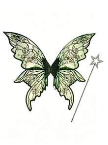 Shiny Butterfly Fairy Wings Costume Set, With Flower Crown, Elf Ears And Magic Wand. Suitable For Halloween Role-Playing And Party Events. - Multicolor - View 19