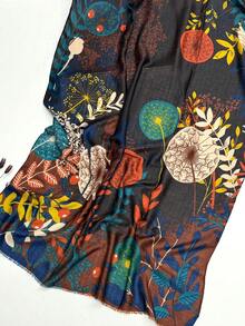 1pc Simple Printed Women's Scarf, Fashionable New Style Sun Protection Beach Shawl, Silk-Like Linen Feel Wrap - Coffee Brown - View 8