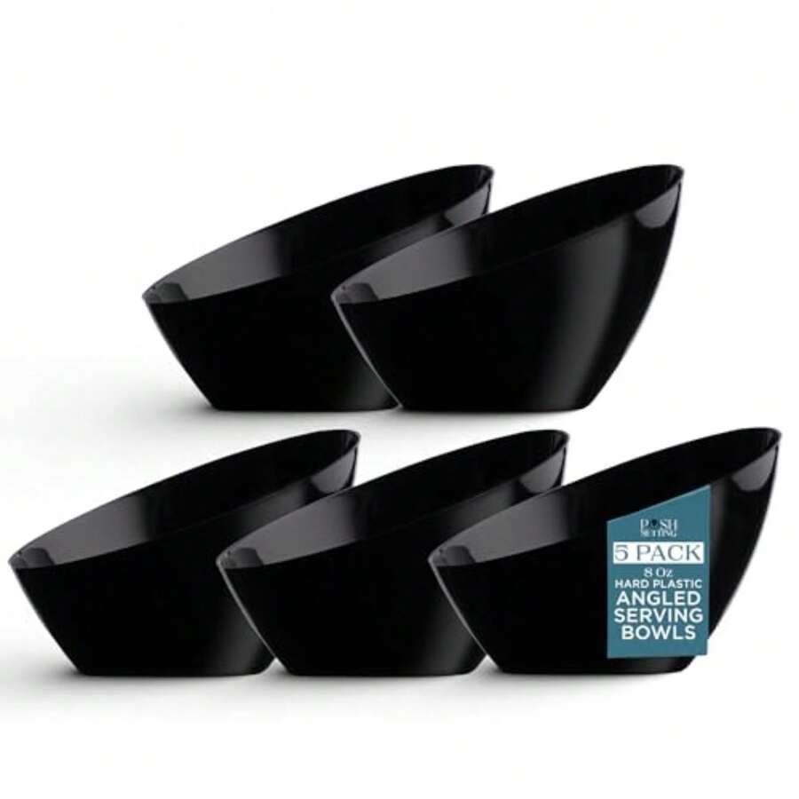 5 Pack Angled Plastic Serving Bowl Disposable For Party Table 8oz - Black - View 1