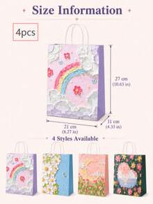 2pcs/4pcs/6pcs Floral Art Print Kraft Paper Gift Bags, Oil Painting Style Tote Bags With Rainbow Clouds, Cornflower Blossoms And Starry Sky Designs, Decorative Gift Wrapping Bags For Flowers, Souvenirs, Party Favors, Holiday Gifts, Reusable Bags - Oil Painting Style Tote Bag - View 11