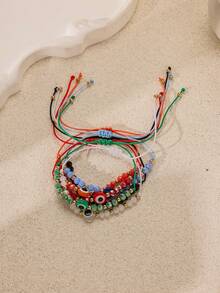 6pcs Evil Eye Decor Beaded Bracelet - Multicolor - View 5