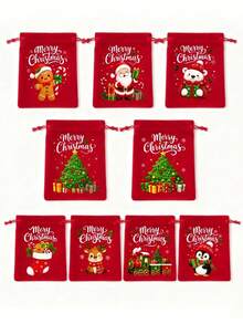 50pcs Christmas Drawstring Gift Bag, Festive Storage Pouch With Santa Snowman Design, Reusable Holiday Gift Packaging Bag For Home Decoration, Christmas Party Supplies - Multicolor - View 6