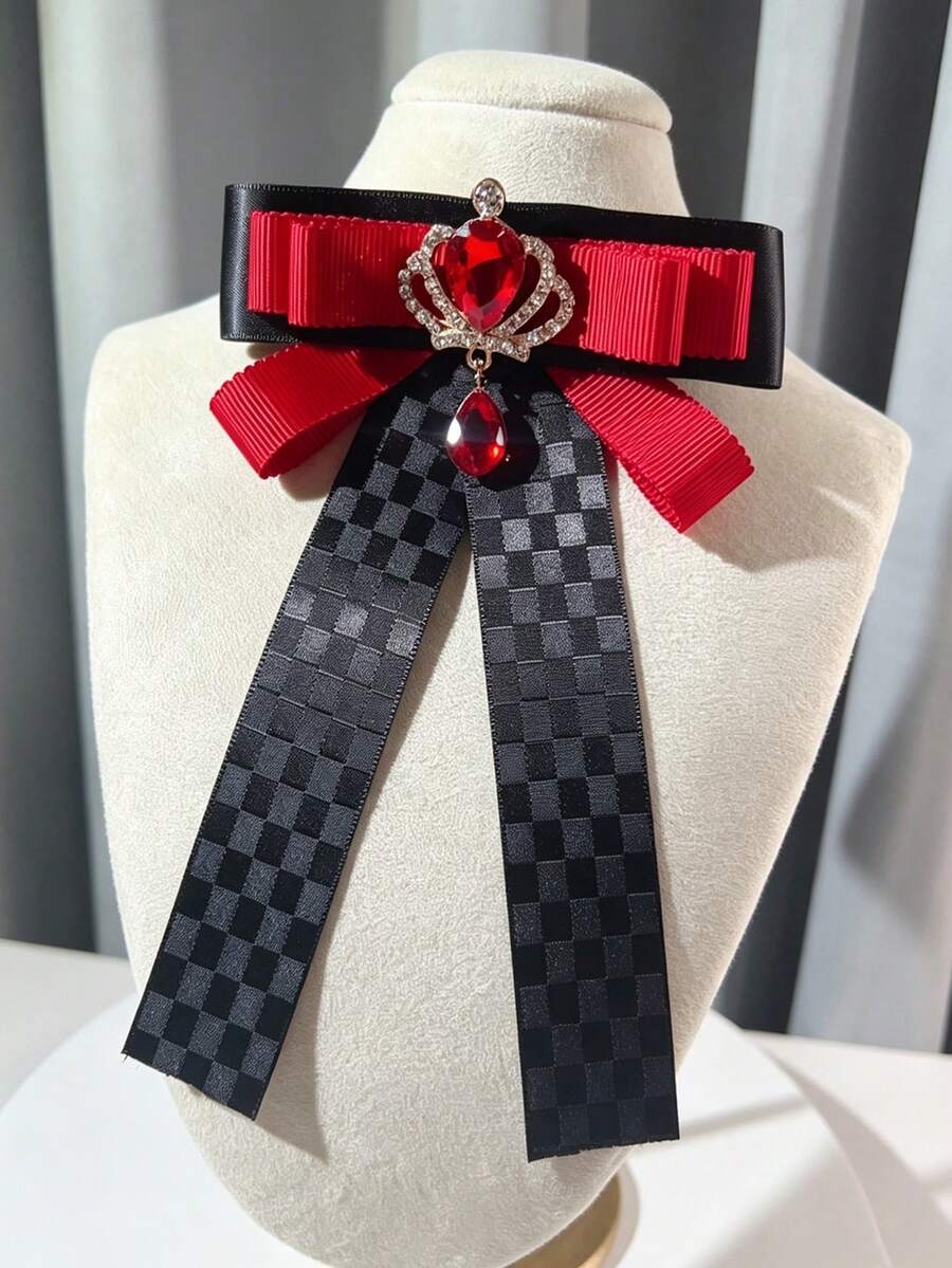 1pc British Style Academic Graduation Gown Gemstone Shirt Collar Bowknot JK Extension Strap Decorative Brooch Pin Accessory - Multicolor - View 1