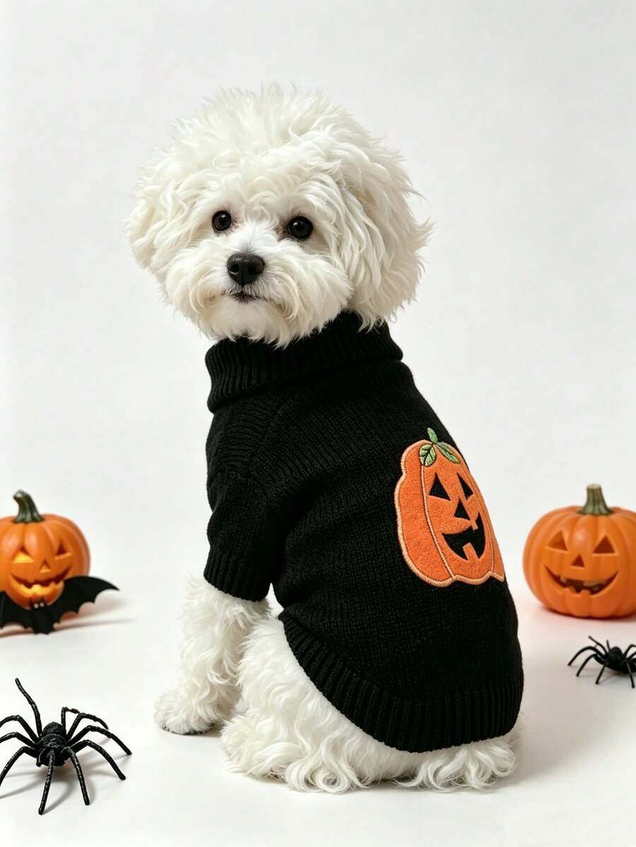 Pet Pumpkin Sweater Halloween Sweater For Cats And Dogs - Black - View 1
